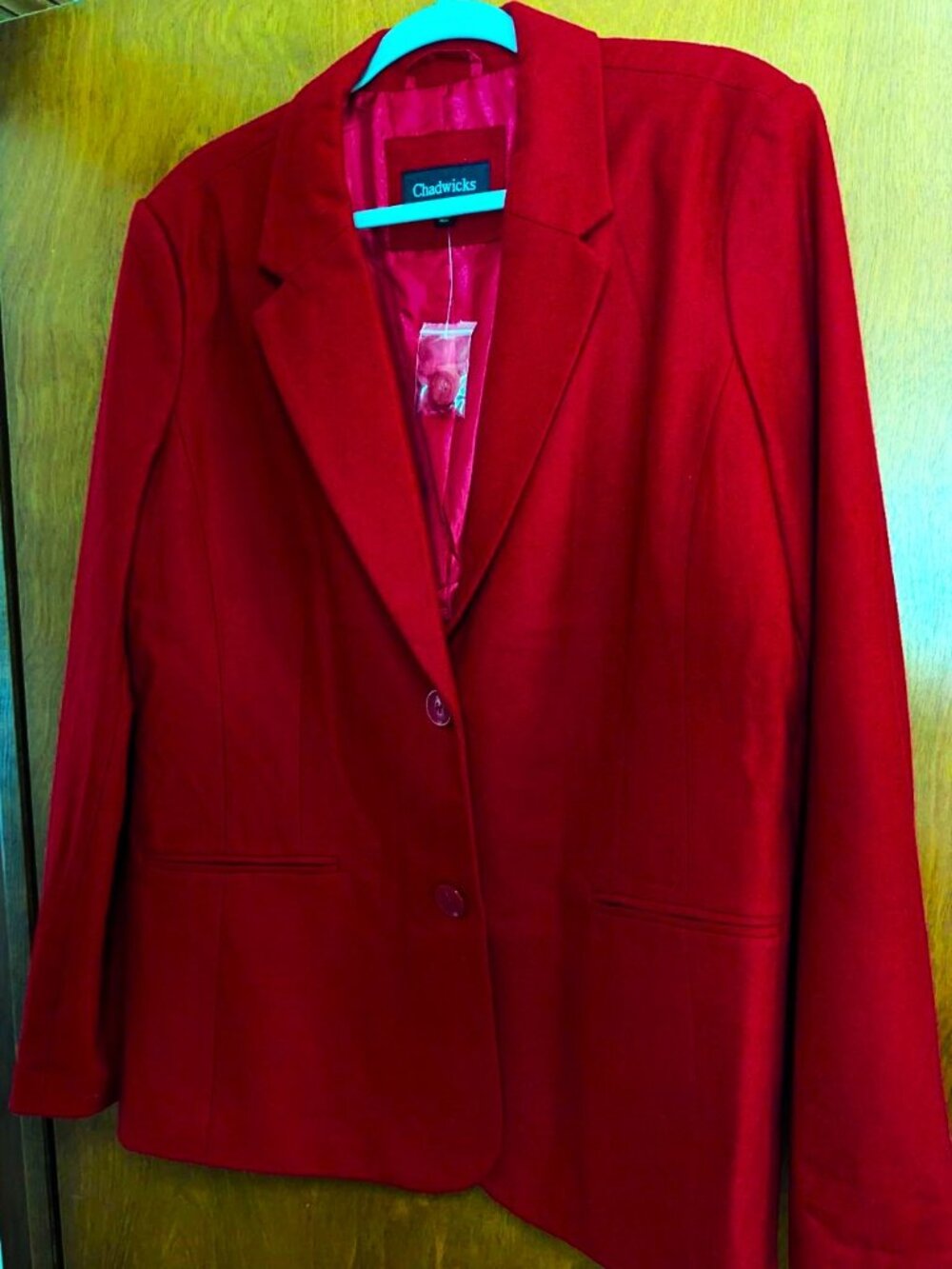 NWT Women's Chadwicks Cherry Red Blazer 2 button closure notch collar lined 16